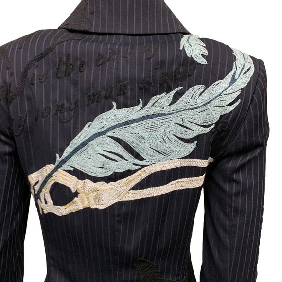 VINTAGE Asylum by Raw7 Pinstripe Trench Coat with Embroidery - Picture 5 of 9